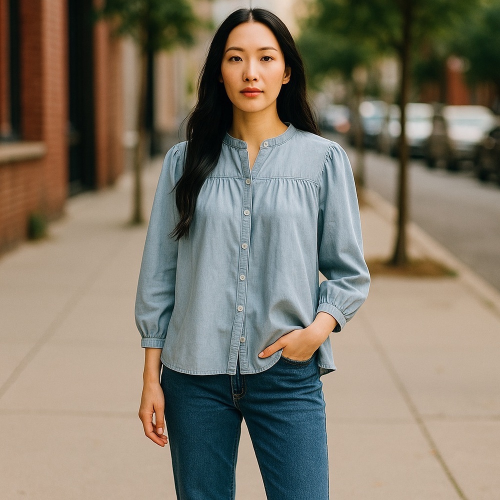 Joie Light Blue Button-Up Denim Blouse